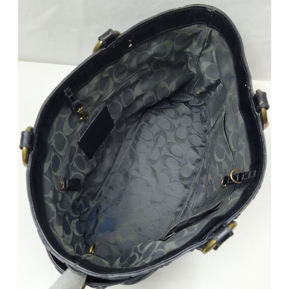 Coach Gallery Black Patent Leather Turn Lock Pocket Doubler Handle Tote Bag - Picture 10 of 16